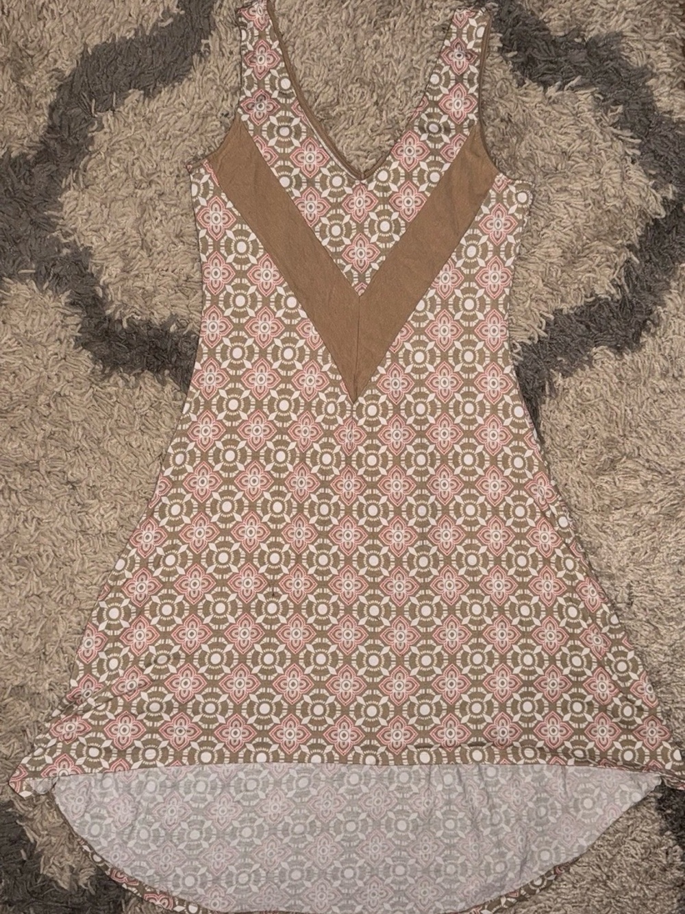 Alison Brittney Geometric Sleeveless Tunic Top Handkerchief Hem Boho Medium